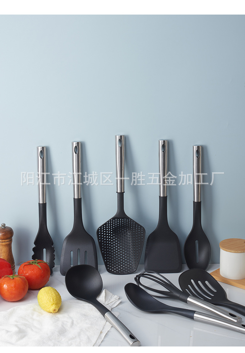 HZ415# Yangjiang Nylon kitchenware set, stainless steel tube handle kitchenware, soup spoon, rice spoon, spatula pic 6