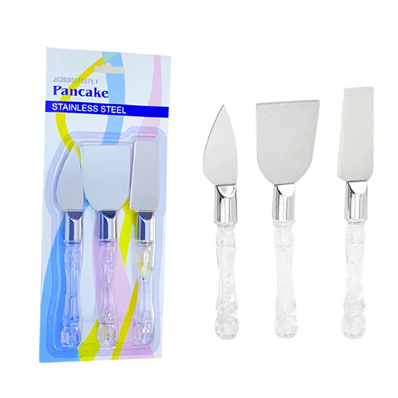 HZ720# Cheese and Cheese Knife and Fork Three-Piece Set, Crystal Handle Cheese Knife and Spatula Set, Stainless Steel Cheese knife for baking