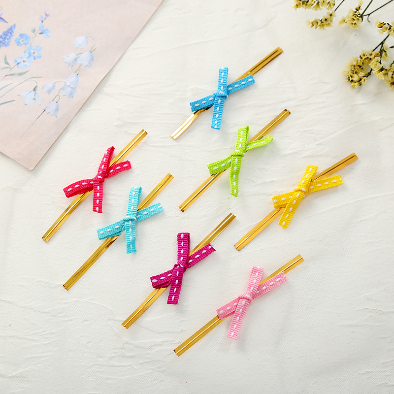 混色印点扎丝蝴蝶结缎带蝴蝶结烘焙封口头饰发饰配件蝴蝶结批发