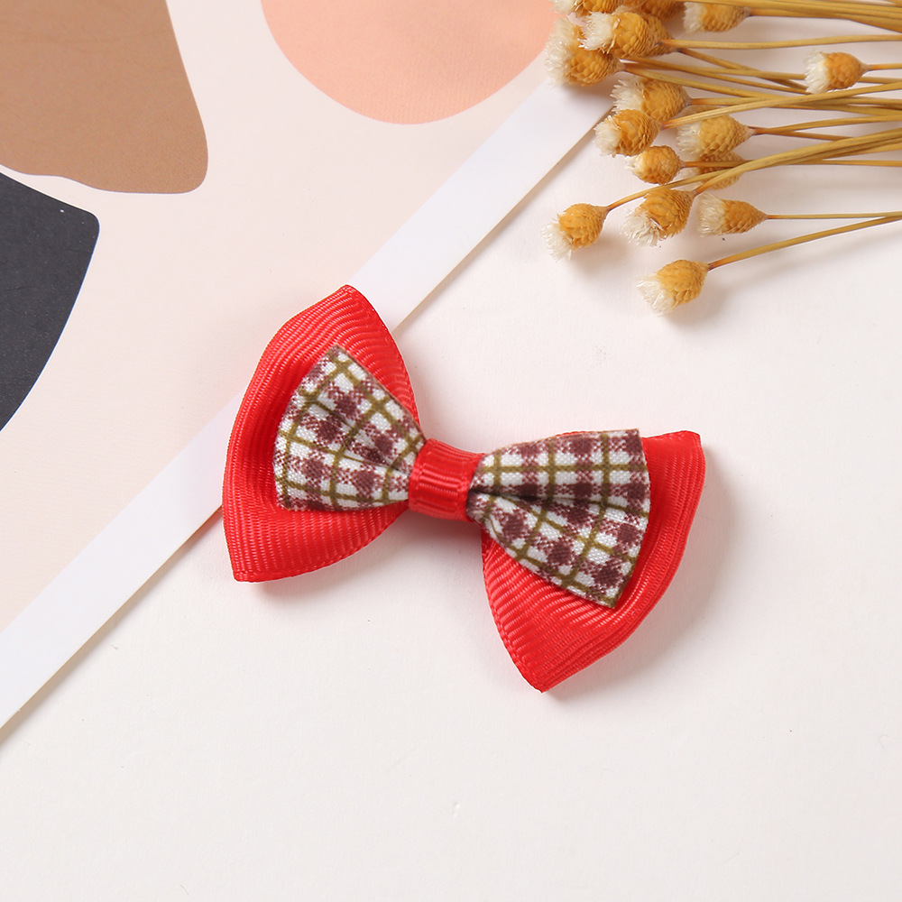 韩版彩色格子布艺蝴蝶结半成品小领结 可爱儿童发饰辅料配件批发