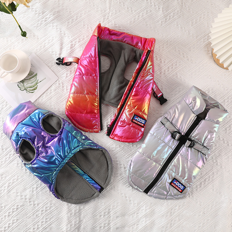 Pet clothing: Waterproof reflective gradient color vest with fleece for warm dog clothing, Bichon Frise clothing details Picture