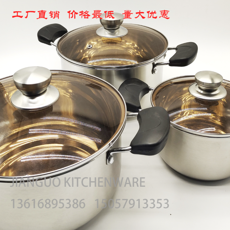 跨境加厚五件套锅不锈钢锅具套装东南亚家用厨房汤锅套装电木手把