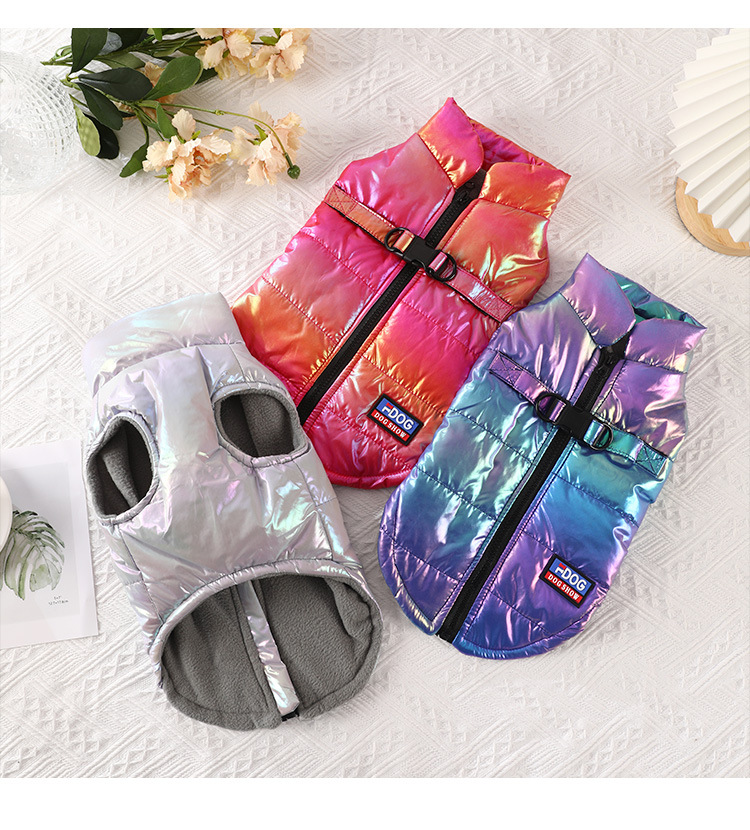 Pet clothing: Waterproof reflective gradient color vest with fleece for warm dog clothing, Bichon Frise clothing pic 9