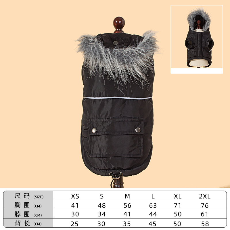 New winter dog clothing with fur collars, two-legged caps, thickened and fleece dog clothes, pocket zipper suits Item Picture