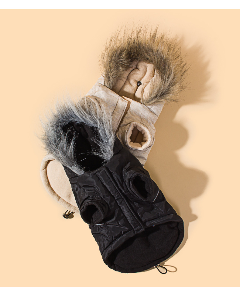 New winter dog clothing with fur collars, two-legged caps, thickened and fleece dog clothes, pocket zipper suits pic 10
