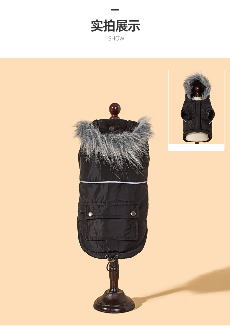 New winter dog clothing with fur collars, two-legged caps, thickened and fleece dog clothes, pocket zipper suits pic 7