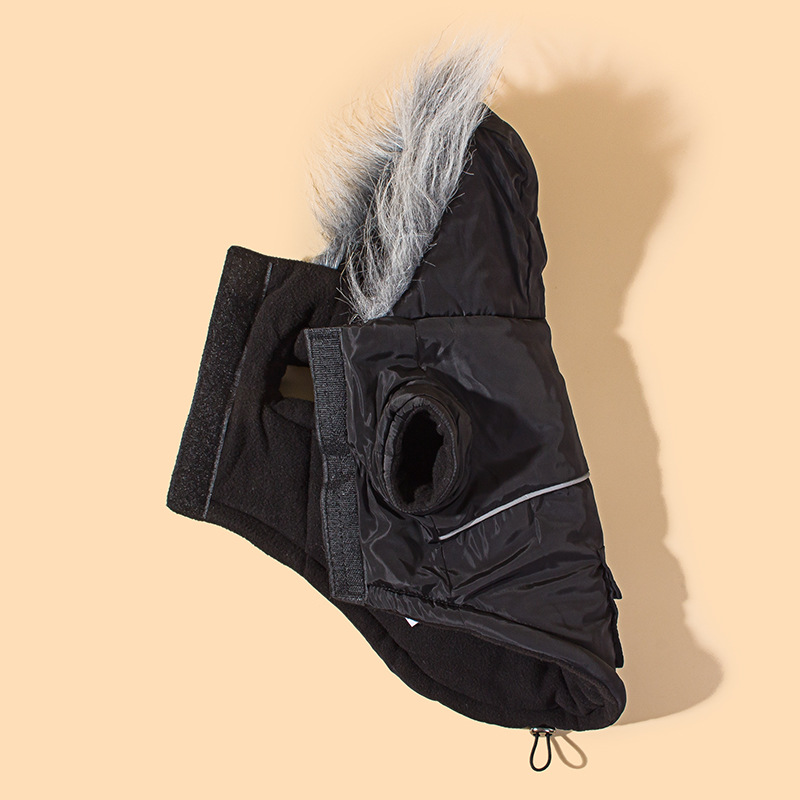 New winter dog clothing with fur collars, two-legged caps, thickened and fleece dog clothes, pocket zipper suits details Picture
