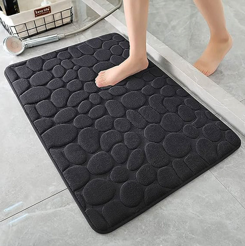 Oval stone pattern floor mat, flannel memory foam, bathroom, water-absorbing door mat, anti-slip mat, carpet pic 8