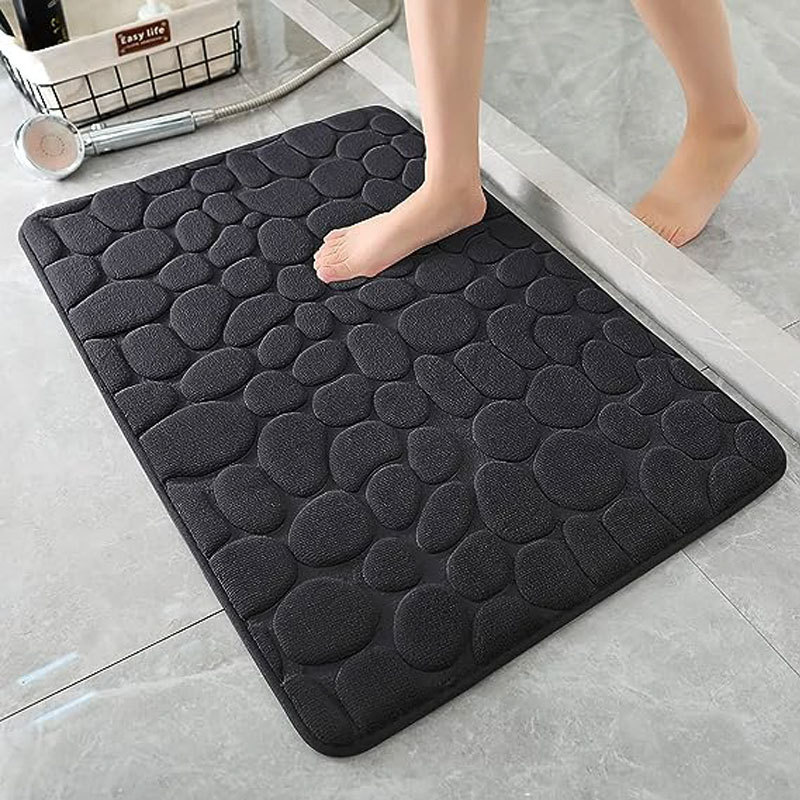 Oval stone pattern floor mat, flannel memory foam, bathroom, water-absorbing door mat, anti-slip mat, carpet Item Picture