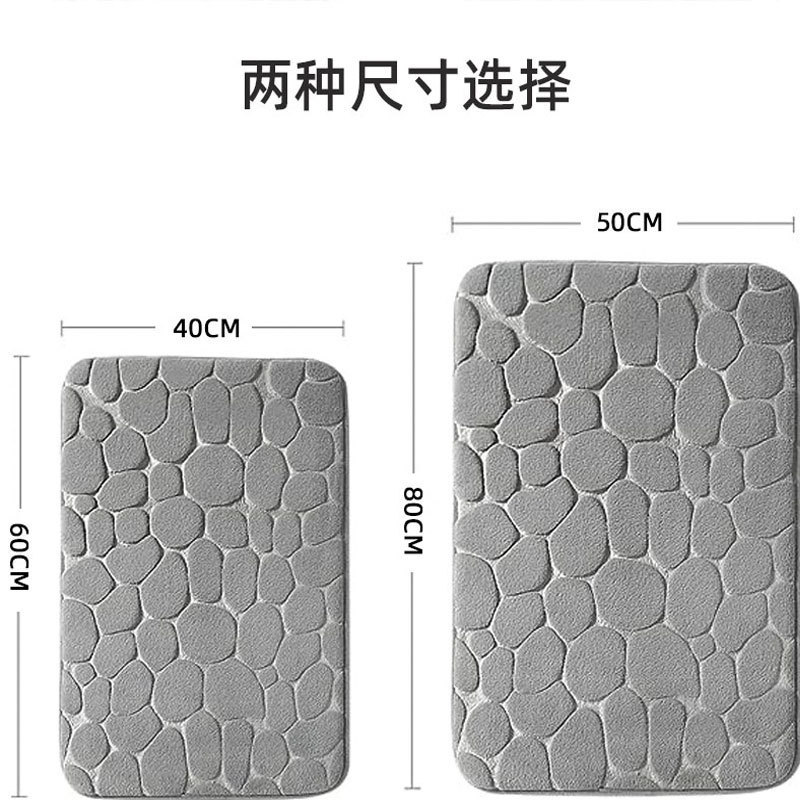 Oval stone pattern floor mat, flannel memory foam, bathroom, water-absorbing door mat, anti-slip mat, carpet Specification image