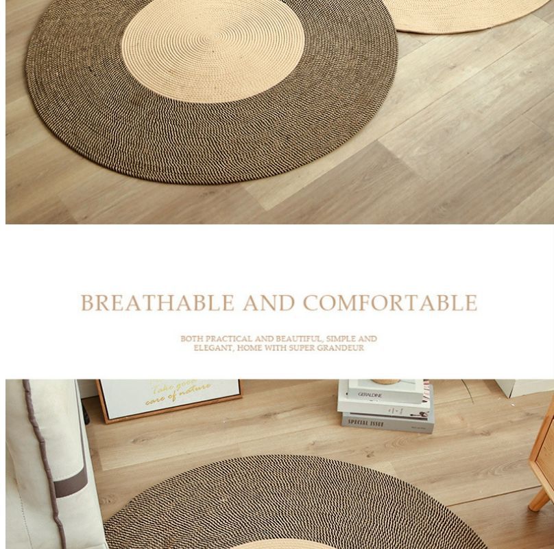 北欧黄麻编制流苏地垫阳台棉麻抓周地毯民宿地铺茶几圆形卧室日式详情14