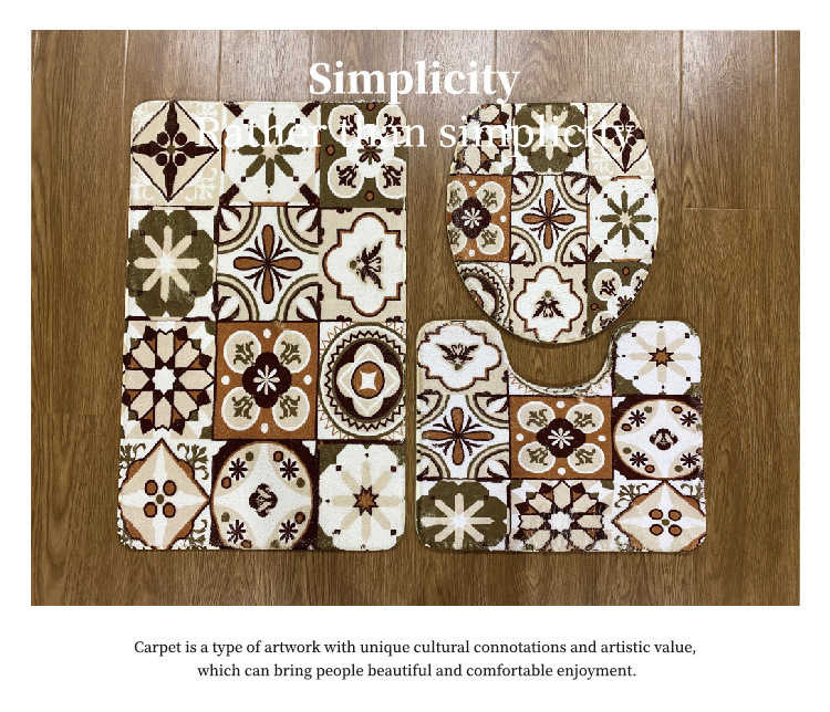 北欧轻奢厕所三件套地毯陶瓷系列海绵法兰绒印花地垫吸水防滑地毯详情1