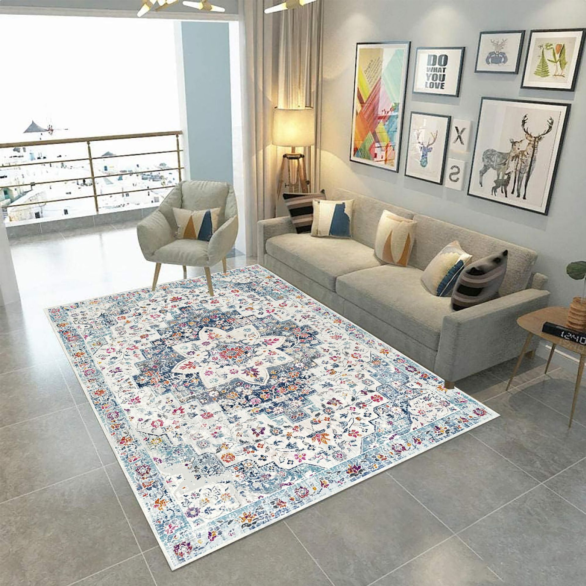 Modern and simple European-style waterproof carpet, crystal velvet high-definition printed absorbent carpet, living room and study floor mat Application Scenario