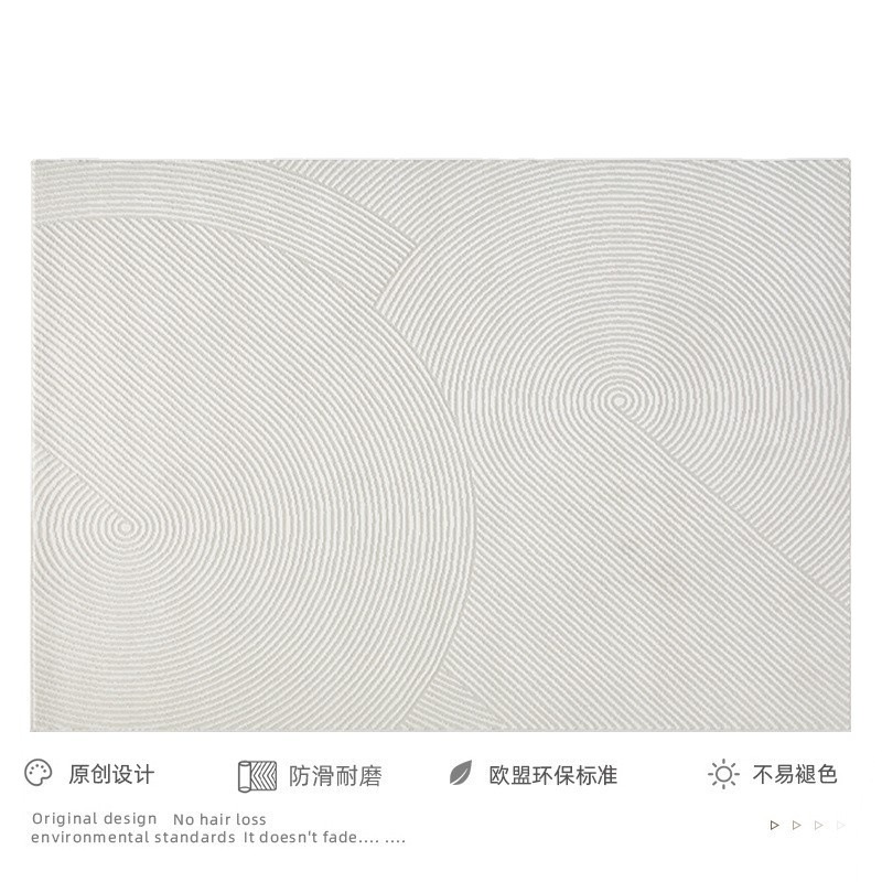 Simple lines, light luxury living room and bedroom carpet, wabi-sabi cream style, modern ins home grey sofa, coffee table carpet Application Scenario