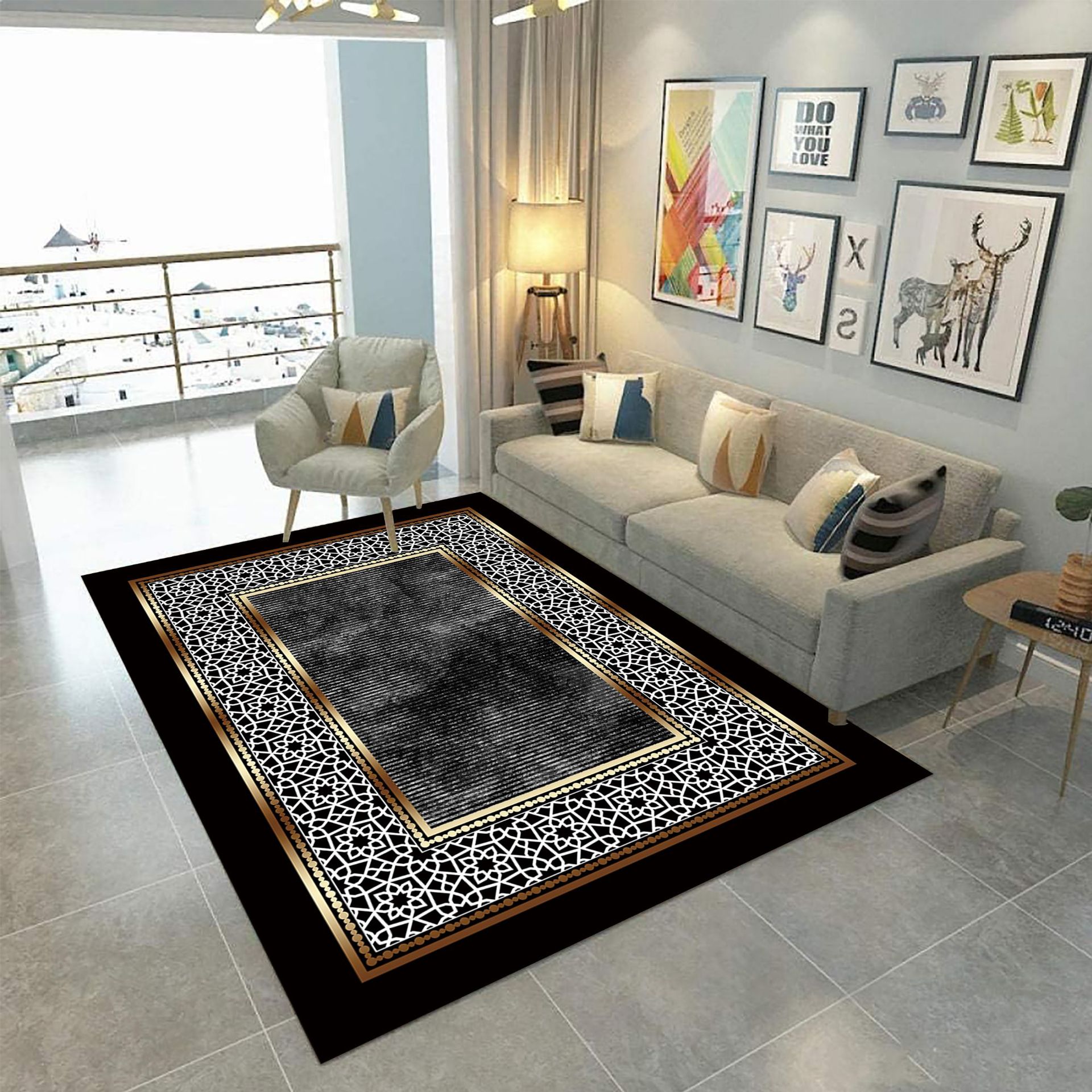 Modern and simple European-style waterproof carpet, crystal velvet high-definition printed absorbent carpet, living room and study floor mat