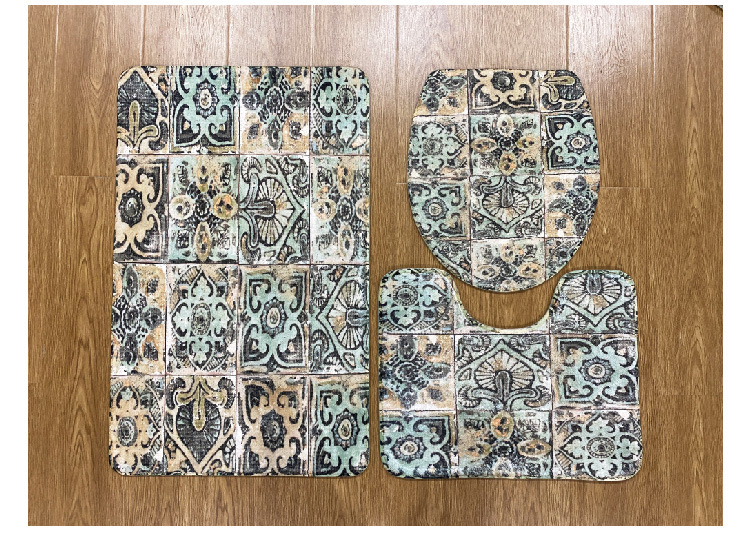 北欧轻奢厕所三件套地毯陶瓷系列海绵法兰绒印花地垫吸水防滑地毯详情5