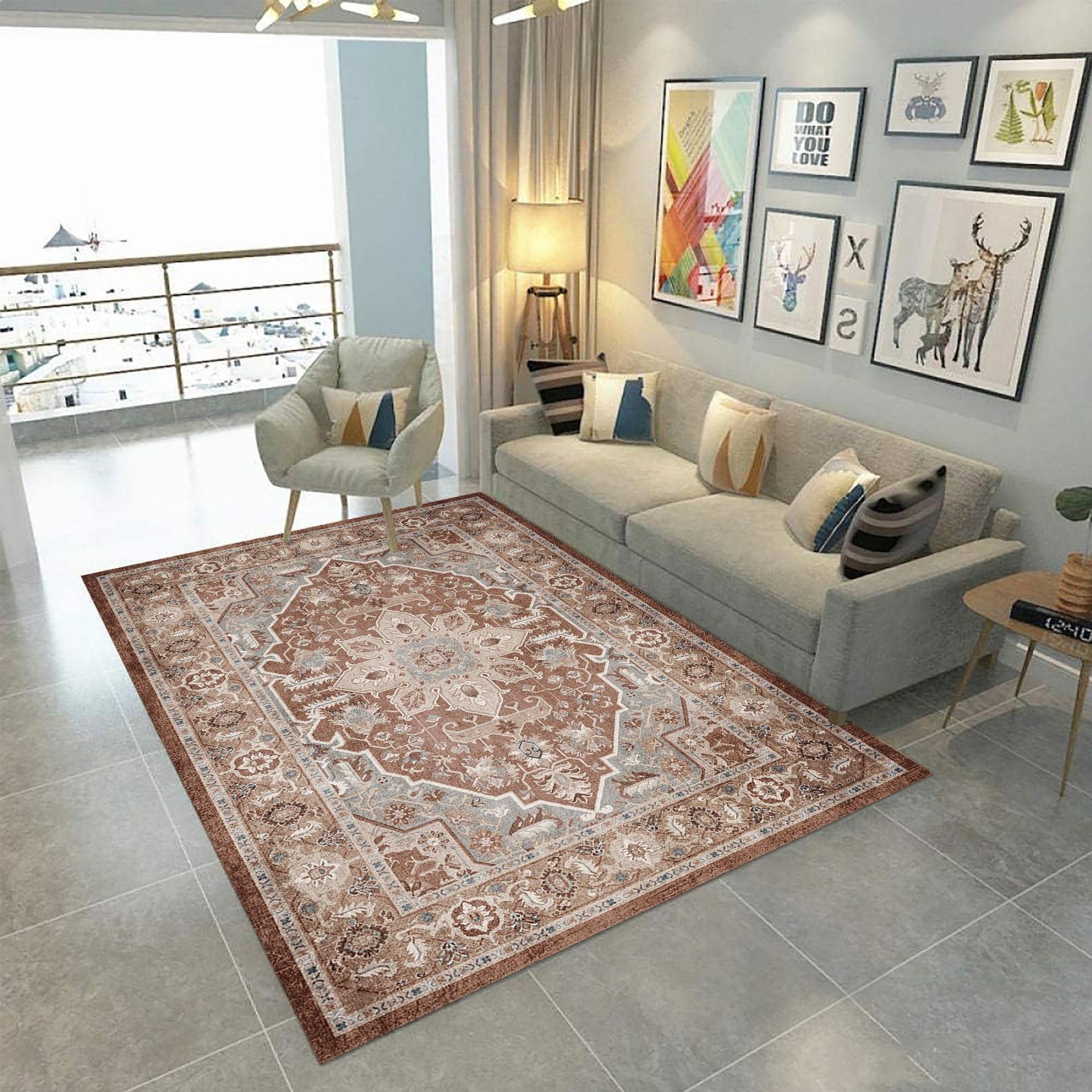 Modern and simple European-style waterproof carpet, crystal velvet high-definition printed absorbent carpet, living room and study floor mat