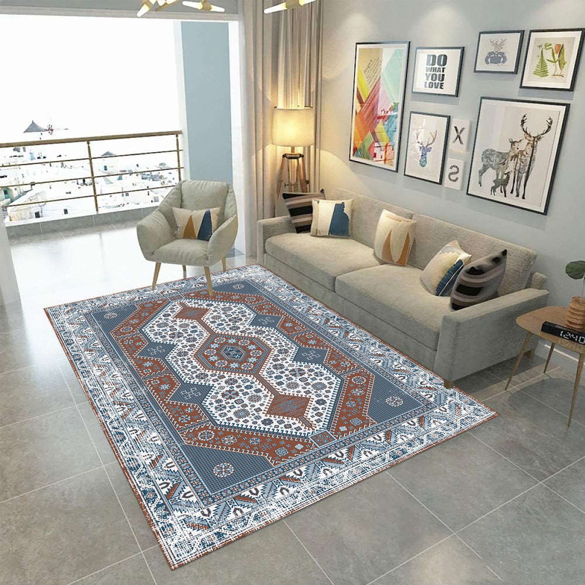 Modern and simple European-style waterproof carpet, crystal velvet high-definition printed absorbent carpet, living room and study floor mat Item Picture