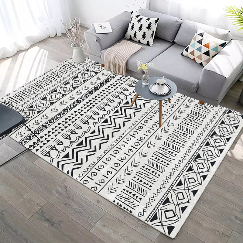 The living room features a large modern and simple coffee table, a carpet, a disposable bed mat for home use, and a floor mat. The bedroom is in an ins Nordic style Application Scenario