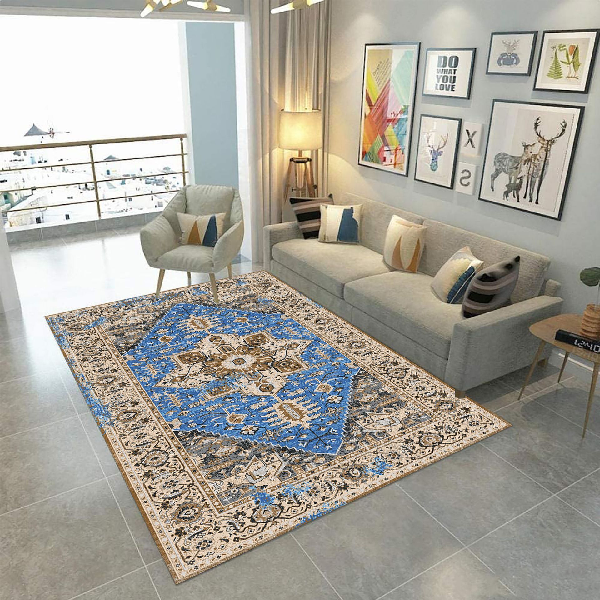 Modern and simple European-style waterproof carpet, crystal velvet high-definition printed absorbent carpet, living room and study floor mat Specification image