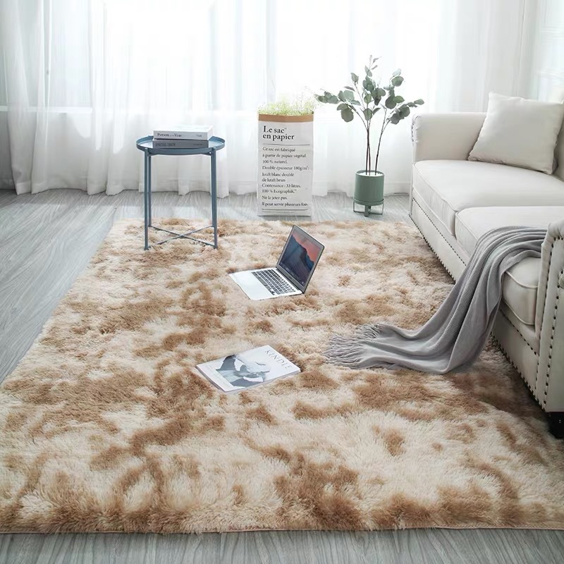 Tie-dyed printed carpet ins manufacturer wholesale gradient color silk wool PV velvet carpet for living room, study, bedside and bedroom L details Picture
