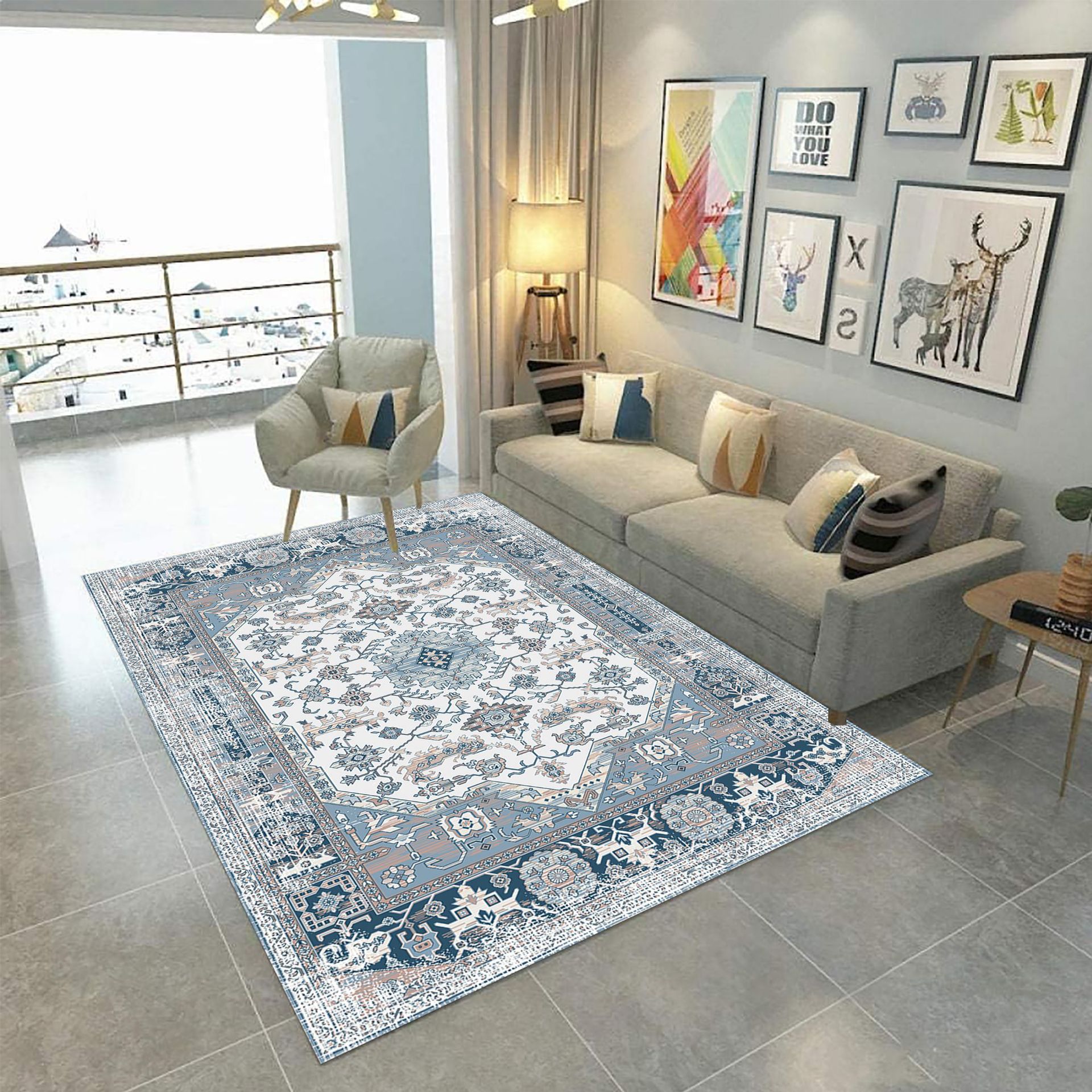 Modern and simple European-style waterproof carpet, crystal velvet high-definition printed absorbent carpet, living room and study floor mat