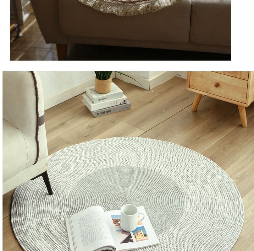 北欧黄麻编制流苏地垫阳台棉麻抓周地毯民宿地铺茶几圆形卧室日式详情5