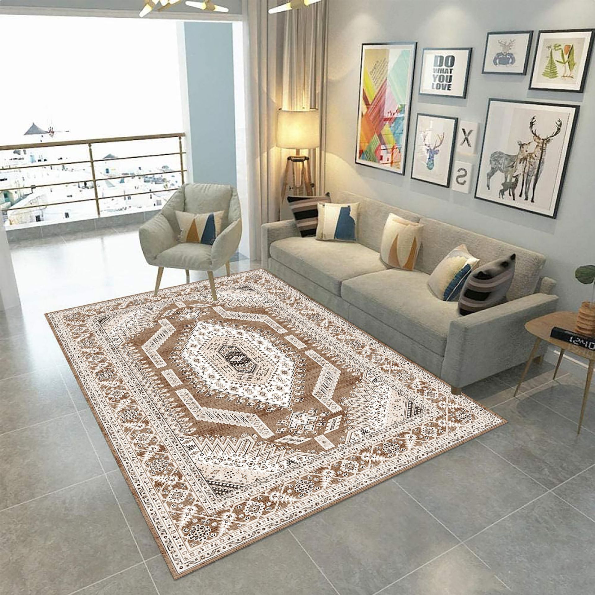 Modern and simple European-style waterproof carpet, crystal velvet high-definition printed absorbent carpet, living room and study floor mat Item Picture