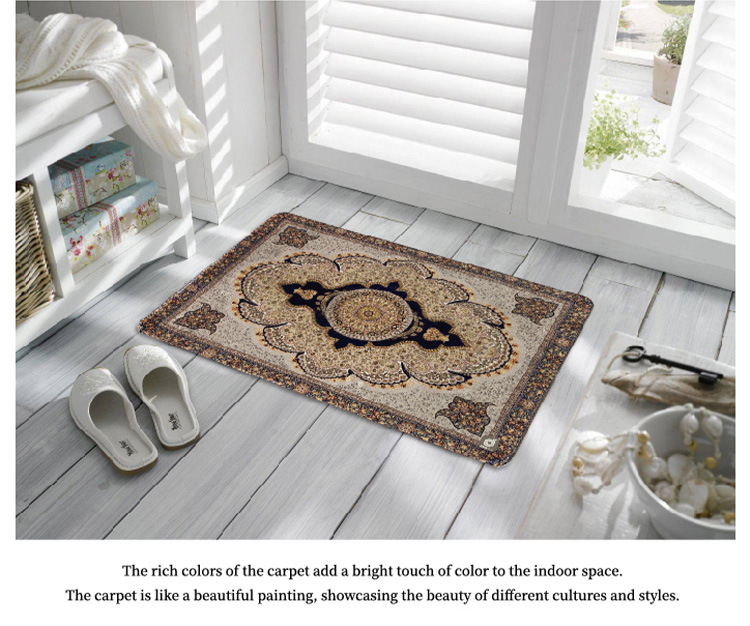 High-end light luxury European-style crystal velvet printed carpet, living room, bedroom, study, makeup table, floor mat, water-absorbing and anti-slip carpet pic 3