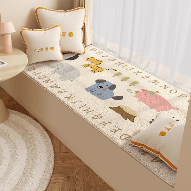 Cartoon animal bay window mat, all-season applicable window sill and balcony mat, can be cut to any size, imitation cashmere anti-slip thickened mat