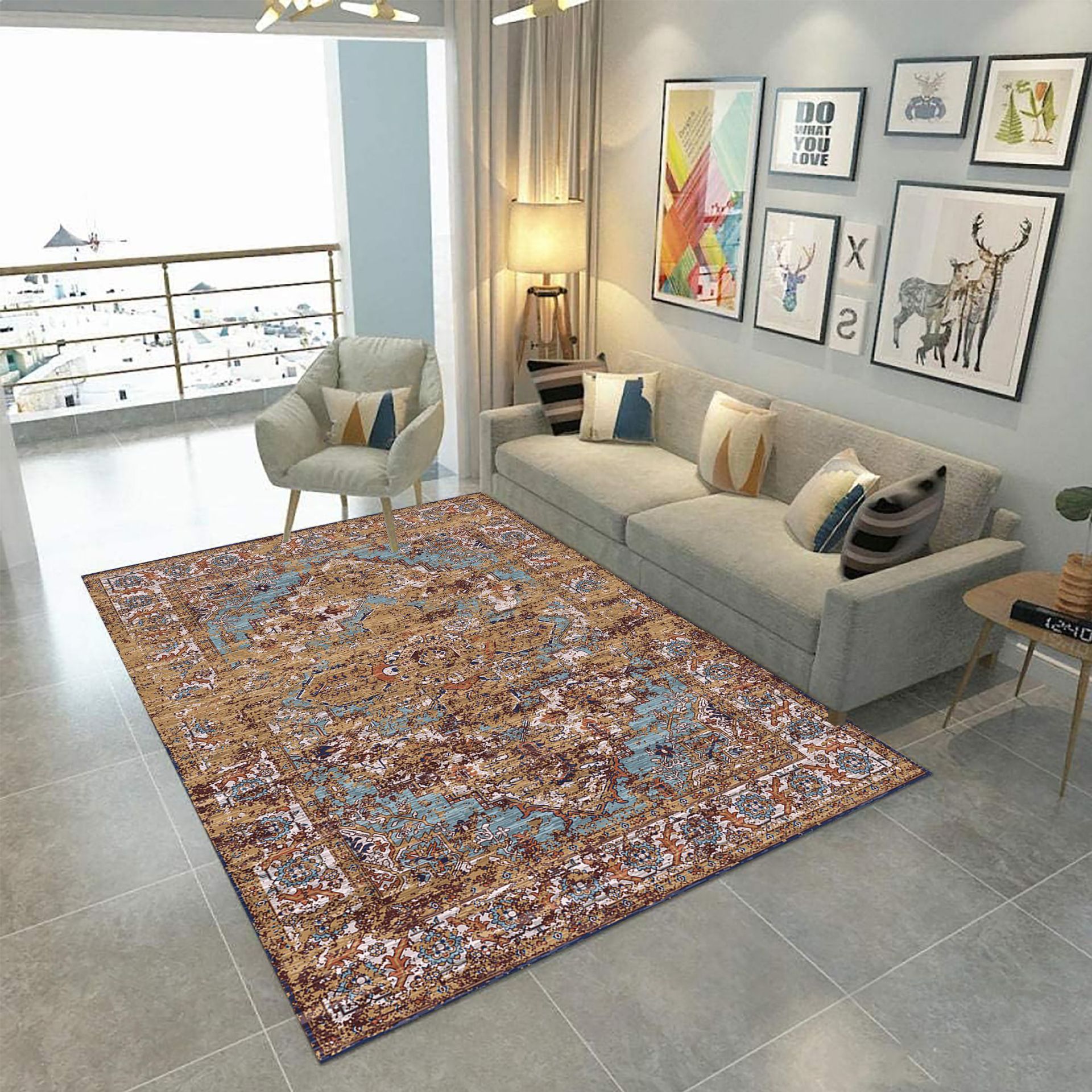 Modern and simple European-style waterproof carpet, crystal velvet high-definition printed absorbent carpet, living room and study floor mat details Picture