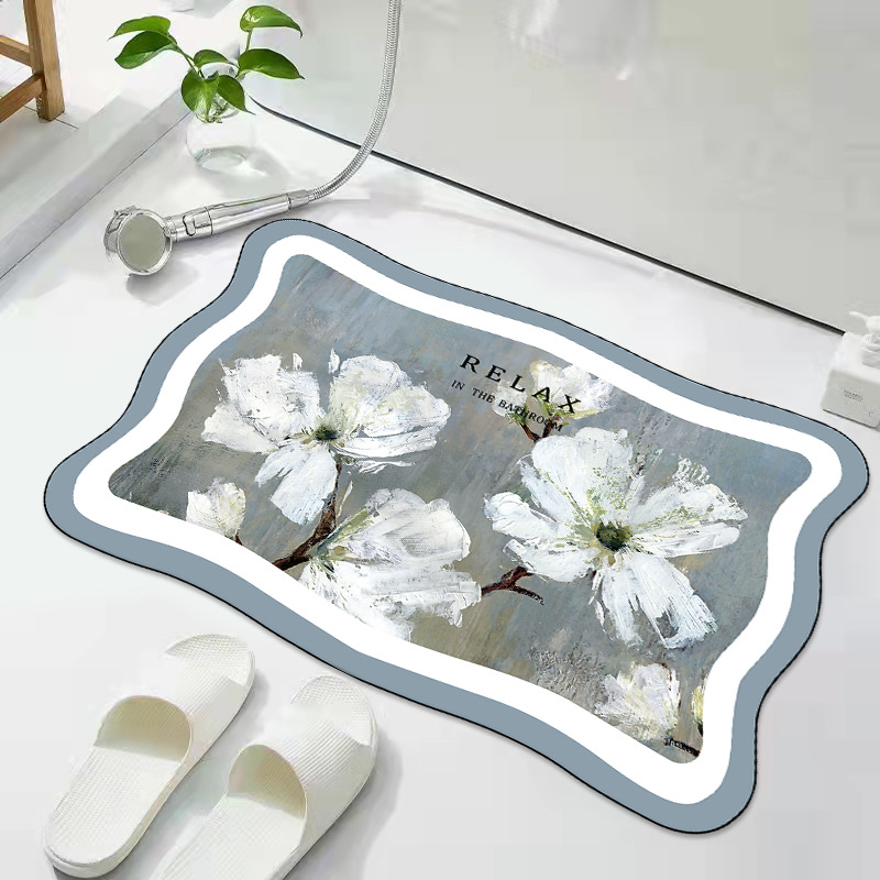 Fresh and clean flower bathroom entrance mat, absorbent bathroom door anti-slip foot mat, thickened bathroom entrance mat Item Picture