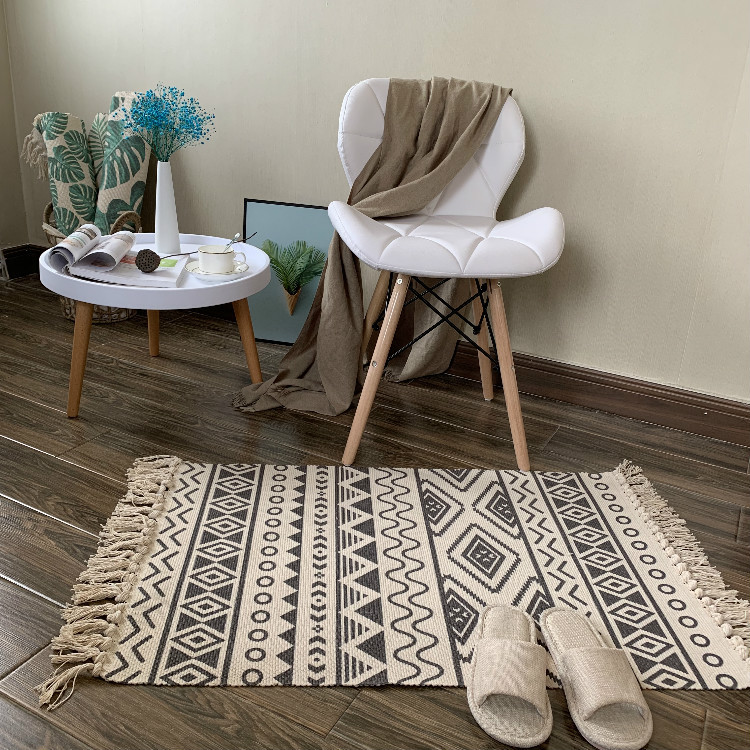Nordic cotton and linen carpet, home living room sofa, coffee table carpet, bedroom bedside long strip, bed mat, door mat, machine washable details Picture