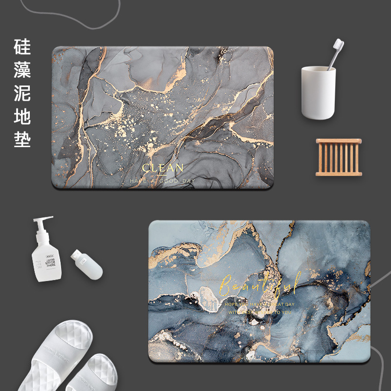 轻奢浴室软硅藻泥吸水地垫卫生间厕所门口速干脚垫入户门垫防滑垫