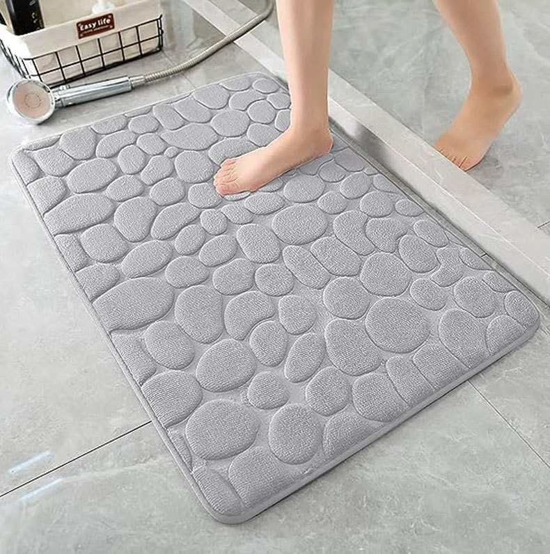 Oval stone pattern floor mat, flannel memory foam, bathroom, water-absorbing door mat, anti-slip mat, carpet pic 9