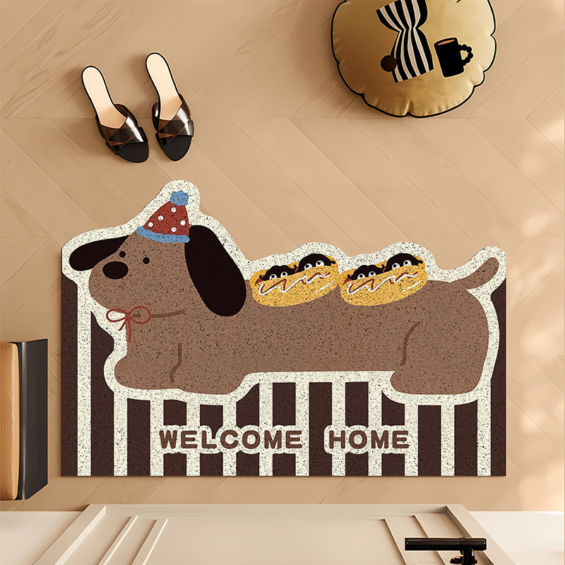 Line dog entrance door floor mat, dust-removing entrance mat, home foyer foot mat, anti-slip silk circle mat, dirt-resistant carpet