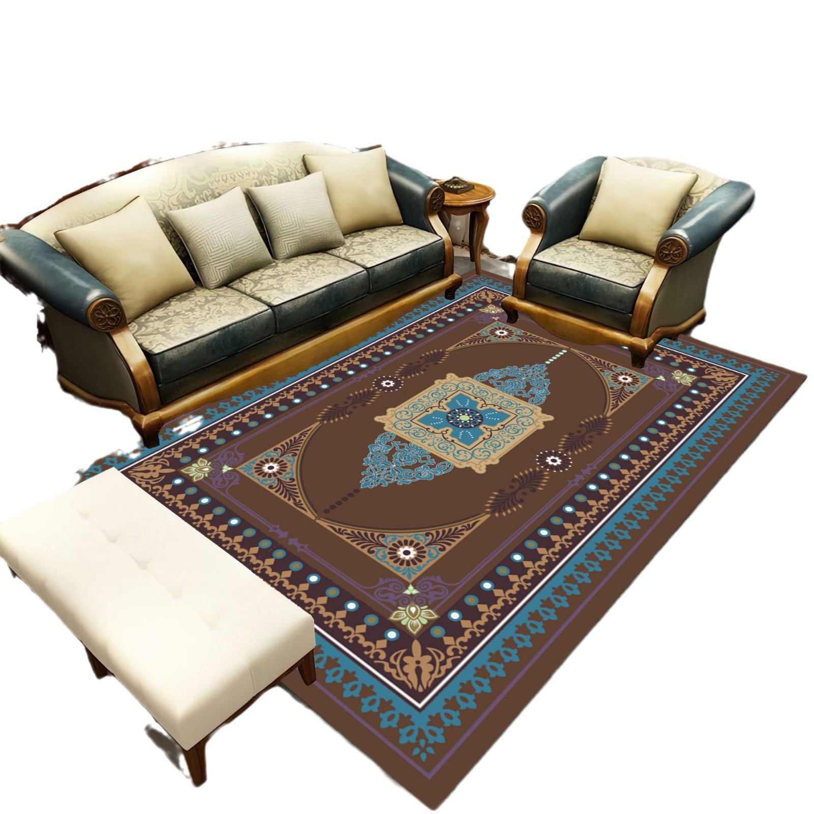 Modern and simple carpet, crystal velvet high-definition printed carpet, living room water-absorbing and anti-slip floor mat, sofa, coffee table carpet Application Scenario