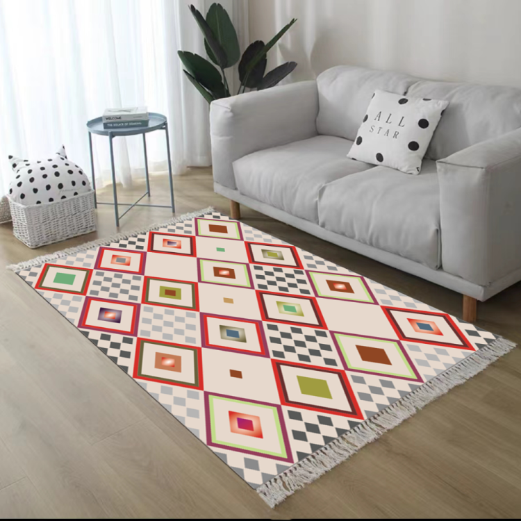 High-end light luxury fringed woven carpet for living room sofa floor mat absorbent carpet details Picture