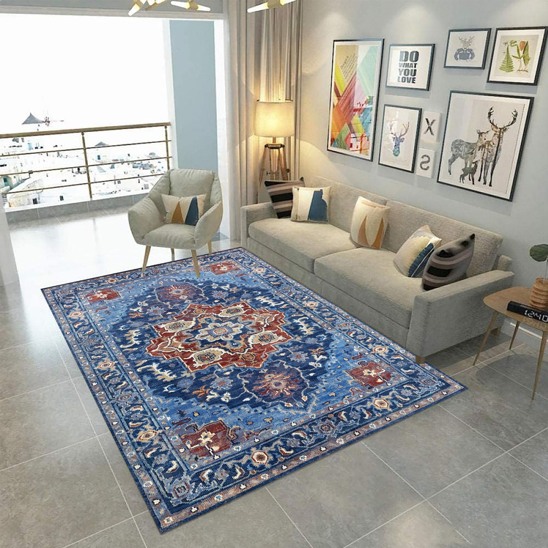 Modern and simple European-style waterproof carpet, crystal velvet high-definition printed absorbent carpet, living room and study floor mat Item Picture