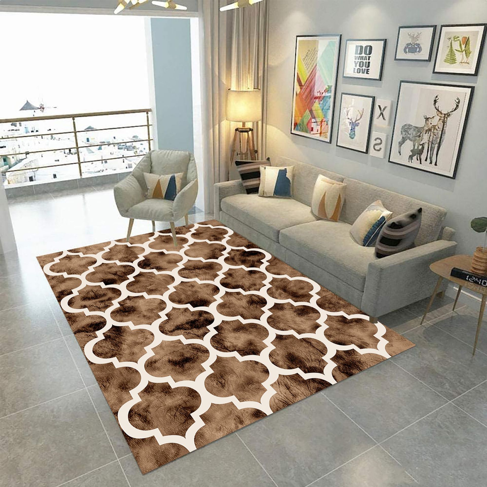 Modern and simple European-style waterproof carpet, crystal velvet high-definition printed absorbent carpet, living room and study floor mat Specification image