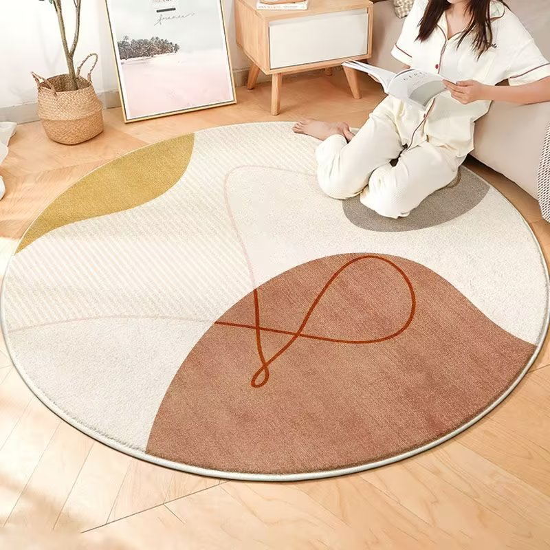 French cream-style round carpet with a light luxury and high-end feel, faux cashmere makeup stool floor mat, maintenance-free bedroom bedside blanket