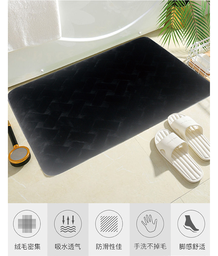 High-grade solid color rabbit fur jacquard carpet, TPR anti-slip and absorbent floor mat, bathroom and living room door carpet pic 2
