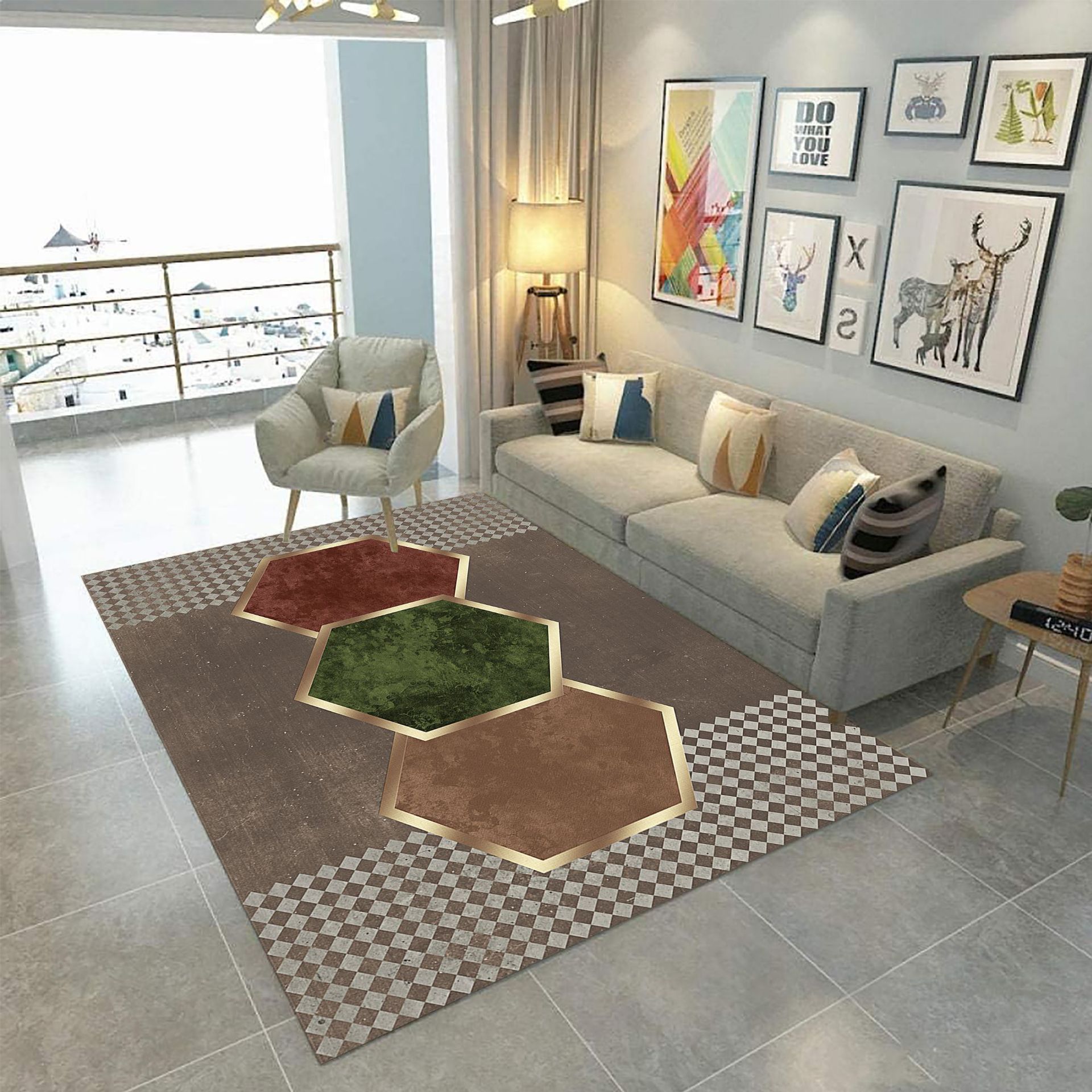 Modern and simple European-style waterproof carpet, crystal velvet high-definition printed absorbent carpet, living room and study floor mat Application Scenario