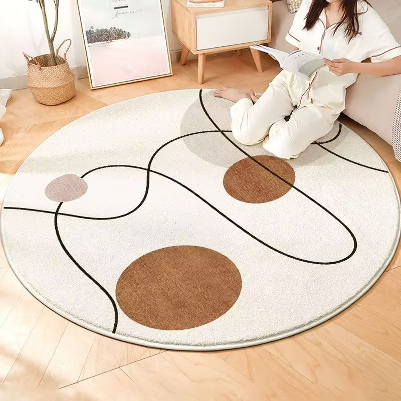 French cream-style round carpet with a light luxury and high-end feel, faux cashmere makeup stool floor mat, maintenance-free bedroom bedside blanket Item Picture
