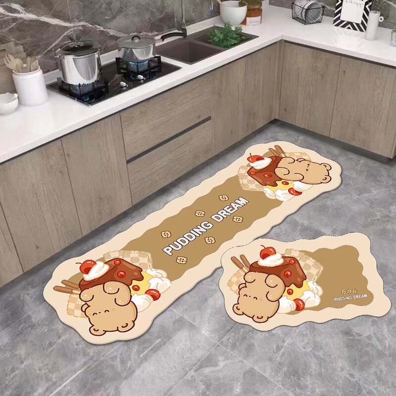 New cartoon thickened diatom mud floor mat, water-absorbing and oil-proof kitchen and household long strip foot mat, entrance door foot mat Item Picture