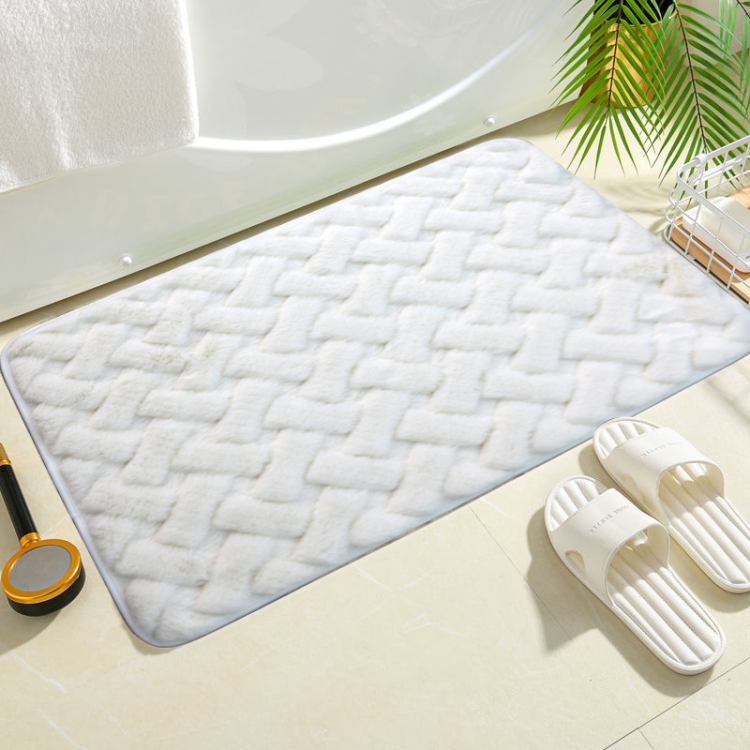 High-grade solid color rabbit fur jacquard carpet, TPR anti-slip and absorbent floor mat, bathroom and living room door carpet Application Scenario