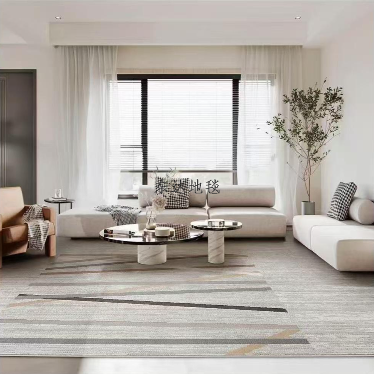 The Elegant series Wilton woven carpet features a simple line design and is a light luxury and simple carpet for the living room and bedroom
