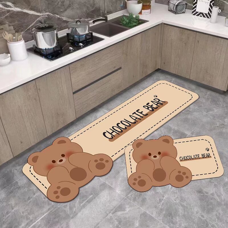 New cartoon thickened diatom mud floor mat, water-absorbing and oil-proof kitchen and household long strip foot mat, entrance door foot mat Specification image