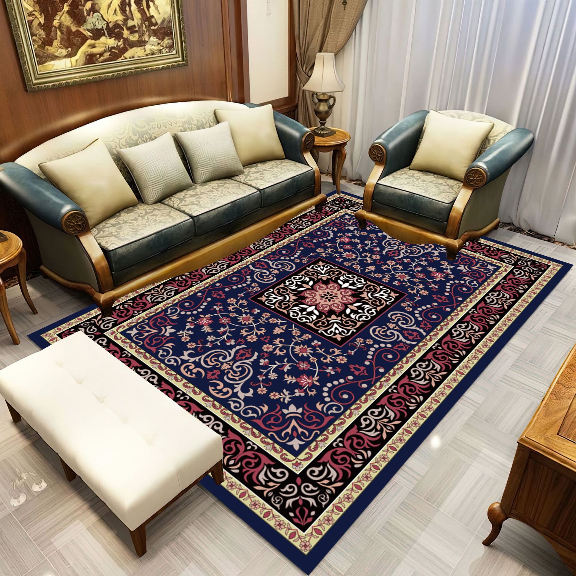 Modern and simple carpet, crystal velvet high-definition printed carpet, living room water-absorbing and anti-slip floor mat, sofa, coffee table carpet Item Picture