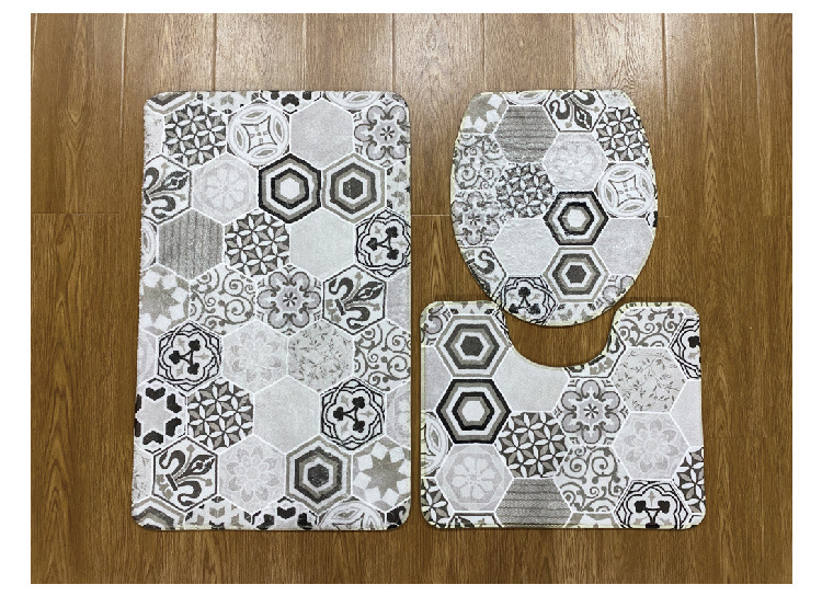 北欧轻奢厕所三件套地毯陶瓷系列海绵法兰绒印花地垫吸水防滑地毯详情6